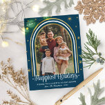 Modern Arch Frame Family Photo Blue Holiday Postcard<br><div class="desc">Lovely arched-themed photo Christmas postcard. Easy to personalise with your details. Please get in touch with me via chat if you have questions about the artwork or need customisation. PLEASE NOTE: For assistance on orders,  shipping,  product information,  etc.,  contact Zazzle Customer Care directly https://help.zazzle.com/hc/en-us/articles/221463567-How-Do-I-Contact-Zazzle-Customer-Support-.</div>