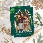 Modern Arch Frame Family Photo Green Holiday Card<br><div class="desc">Lovely arched-themed photo Christmas card. Easy to personalize with your details. Please get in touch with me via chat if you have questions about the artwork or need customization. PLEASE NOTE: For assistance on orders,  shipping,  product information,  etc.,  contact Zazzle Customer Care directly https://help.zazzle.com/hc/en-us/articles/221463567-How-Do-I-Contact-Zazzle-Customer-Support-.</div>
