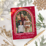 Modern Arch Frame Family Photo Red Holiday Postcard<br><div class="desc">Lovely arched-themed photo Christmas postcard. Easy to personalise with your details. Please get in touch with me via chat if you have questions about the artwork or need customisation. PLEASE NOTE: For assistance on orders,  shipping,  product information,  etc.,  contact Zazzle Customer Care directly https://help.zazzle.com/hc/en-us/articles/221463567-How-Do-I-Contact-Zazzle-Customer-Support-.</div>