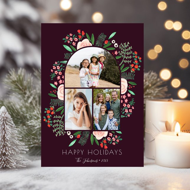 Modern Arch Frame Floral Family Christmas 3 Photo Holiday Card (Modern Arch Frame Floral Family Christmas 3 Photo Holiday Card
)
