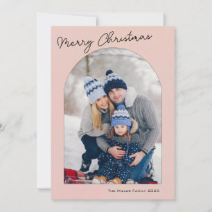 Modern Arch Frame pink Holiday Photo Card