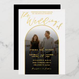 Modern Arch Gold Foil Script & Photo Wedding