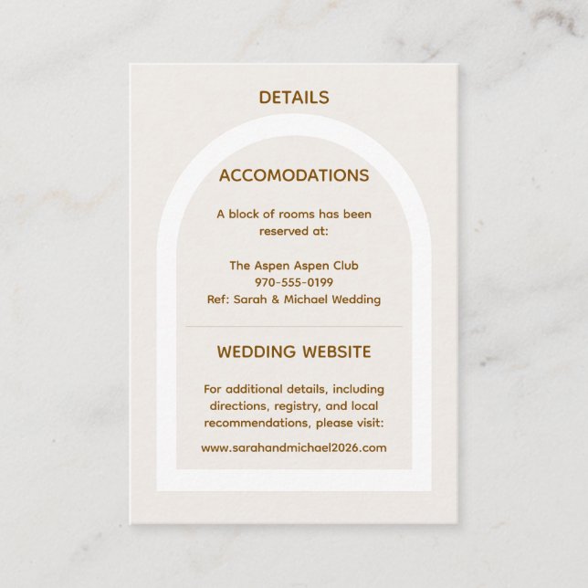 Modern Arch & Gold Glitter Wedding Enclosure Card (Front)