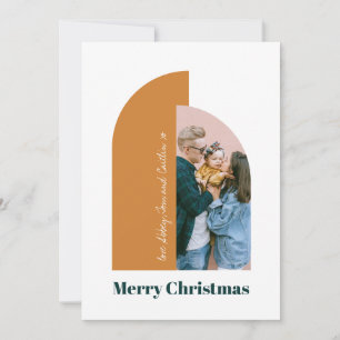 Modern Arch Gold Merry Christmas Family Photo Holiday Card