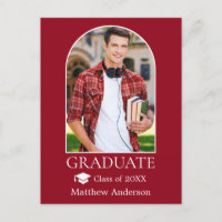 Modern Arch Grad Cap Photo Red Graduation