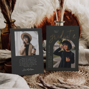 Modern Arch Graduation Gold Charcoal Grey Invitation