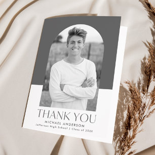 Modern Arch Gray Color Block Photo Graduation Thank You Card