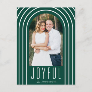 Modern Arch Green and White Photo Holiday Postcard