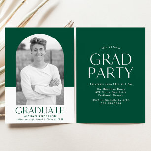 Modern Arch Green Colour Block Graduation Party Invitation