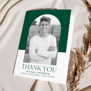 Modern Arch Green Colour Block Photo Graduation Thank You Card