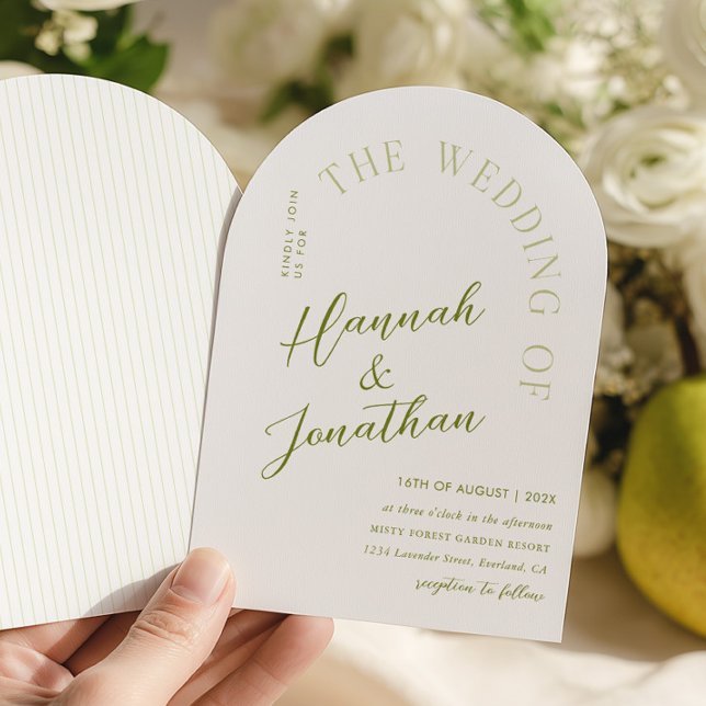 Modern Arch Green Stripe Wedding Invitation (Creator Uploaded)