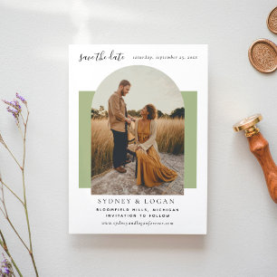 Modern Arch Green Wedding Photo Save The Date