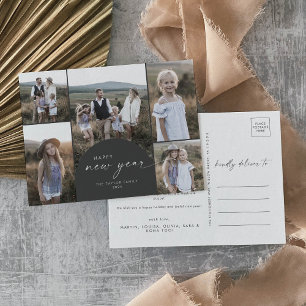 Modern Arch   Grey Multi Photo Family New Year Holiday Postcard