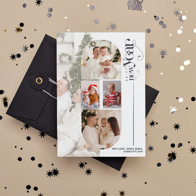 Modern Arch happy New Year Script Photo  Holiday Card (Modern Arch happy New Year Script Photo Holiday Card)