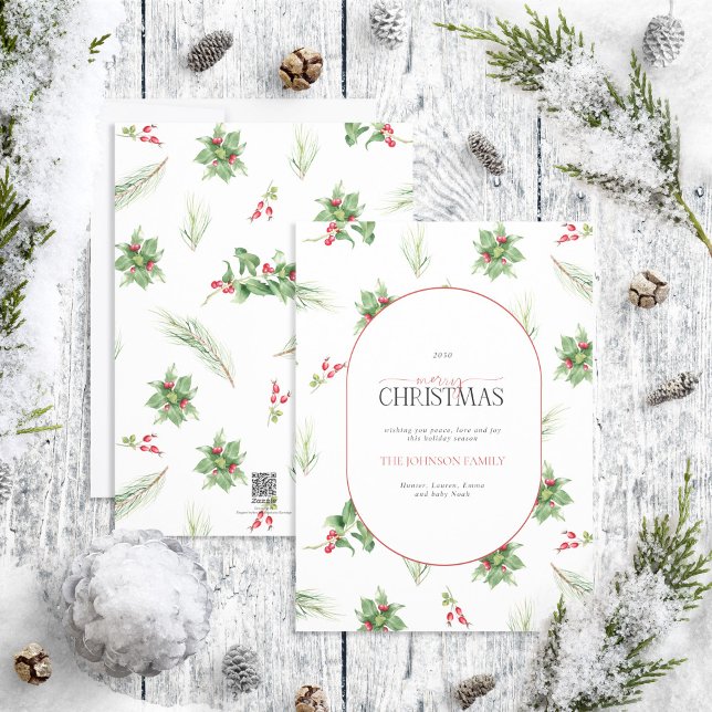 Modern Arch Holly Berry Merry Christmas Holiday Card (Creator Uploaded)