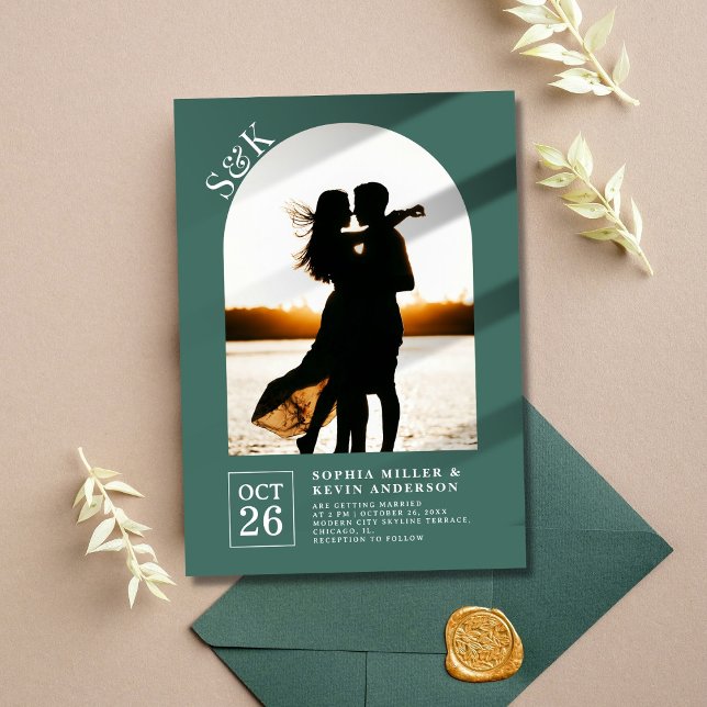 Modern Arch I Photo I Faded Jade I Wedding Invitation (Creator Uploaded)