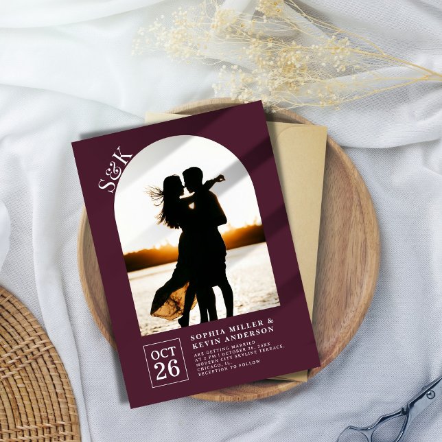 Modern Arch I Photo I Wine Berry I Wedding Invitation (Creator Uploaded)