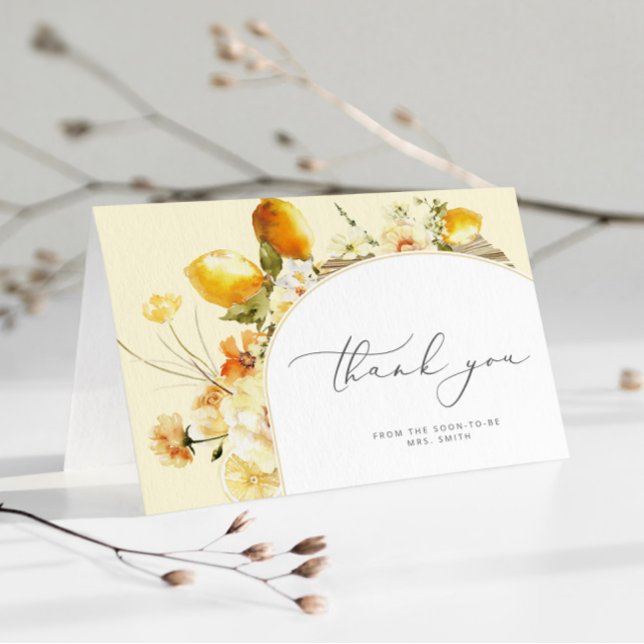 Modern arch lemon bridal shower thank you card (Creator Uploaded)