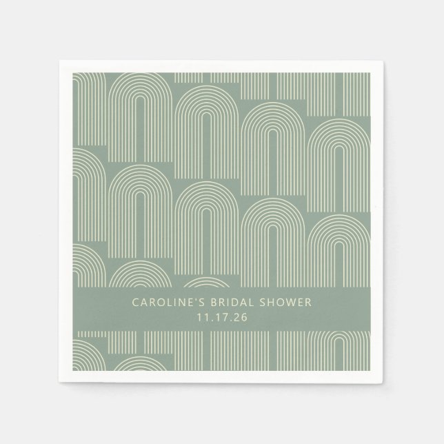 Modern Arch Line Art Sage Custom Bridal Shower Napkin (Front)