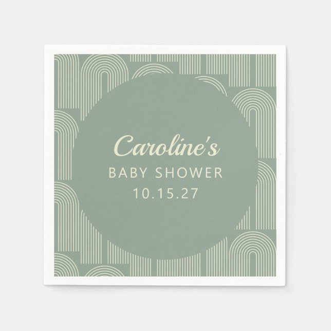 Modern Arch Line Art Sage Green Baby Shower Custom Napkin (Front)