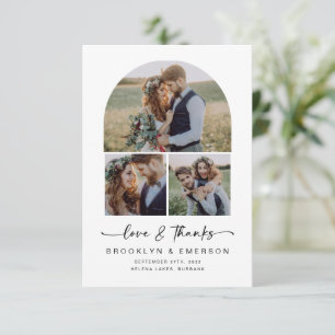Modern Arch Love & Thanks 3 Photos Wedding Thank You Card