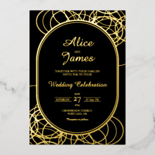 Modern Arch Luxury Elegant Black Gold Foil Wedding
