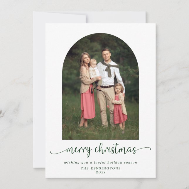 Modern Arch Merry Christmas Holiday Photo Card (Front)