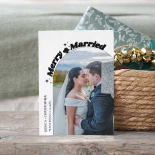 Modern Arch Merry & Married Christmas Elopement Holiday Card