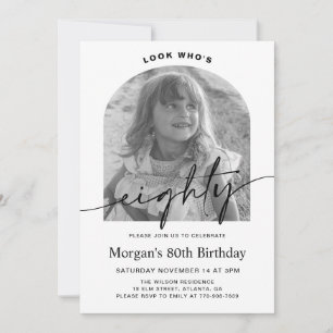 Modern Arch Minimalist Photo 80th Birthday Invitation