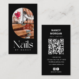 Modern Arch Nail Salon 3 Photo Collage Qr Code Business Card
