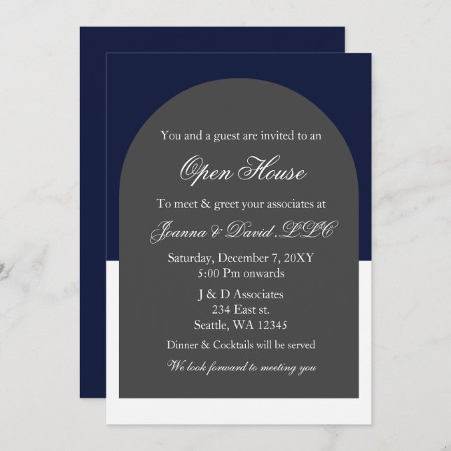 Modern Arch Navy Business Corporate Party  Invitation (Front/Back)