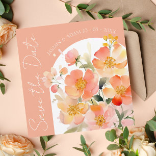 Modern Arch Orange Peach Floral Wedding Save The Date