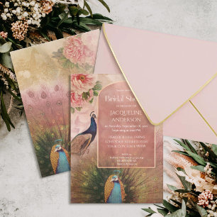 Modern Arch Peacock Peony Flowers Bridal Shower  I Invitation