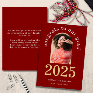Modern Arch Photo 2024 Grad Gold Maroon Graduation Announcement