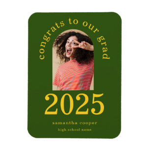 Modern Arch Photo 2024 Grad Green Announcement Magnet