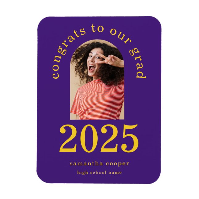 Modern Arch Photo 2024 Grad Purple Announcement Magnet (Vertical)