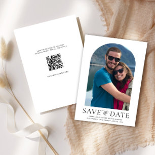 Modern Arch Photo and QR Code Vertical Wedding Invitation
