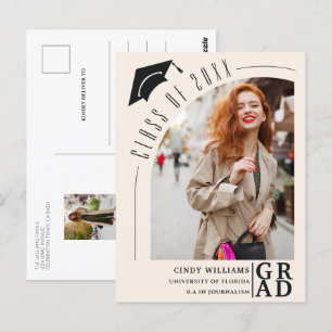 Modern Arch Photo Beige Graduate Announcement Postcard