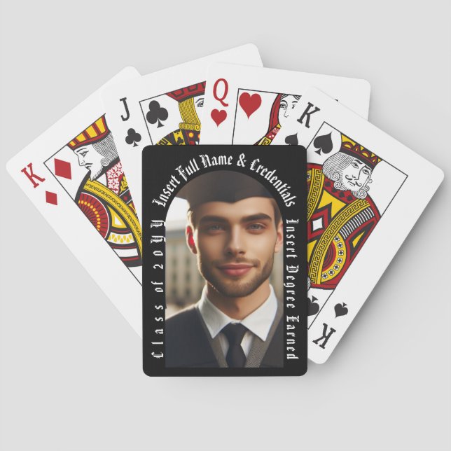 Modern Arch Photo, Black and White Graduation Playing Cards (Back)