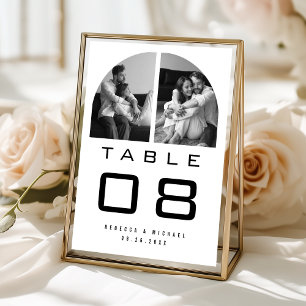 Modern Arch Photo Black and White Wedding Table Number