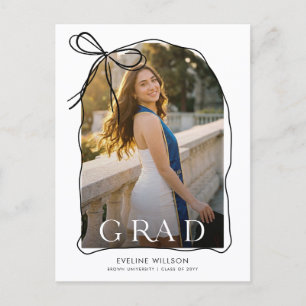 Modern Arch Photo Black Bow Graduation Thank You Postcard