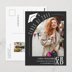 Modern Arch Photo Black Graduation Announcement Postcard