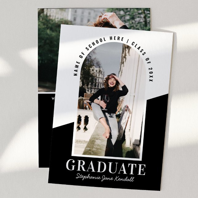 Modern Arch Photo Black & White Graduation Announcement (Creator Uploaded)