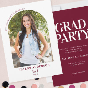 Modern Arch Photo Burgundy Graduation Party Invitation