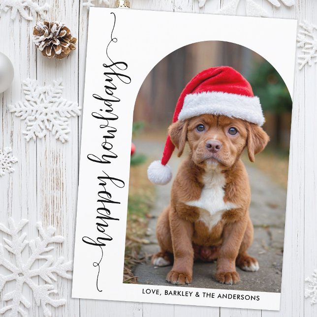 Modern Arch Photo Christmas Happy Howlidays Dog Holiday Card (Creator Uploaded)