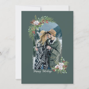 Modern Arch Photo Cotton Greenery Christmas Ho Holiday Card