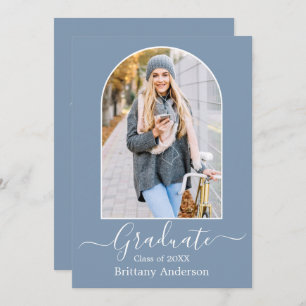 Modern Arch Photo Dusty Blue Graduation Party Invitation
