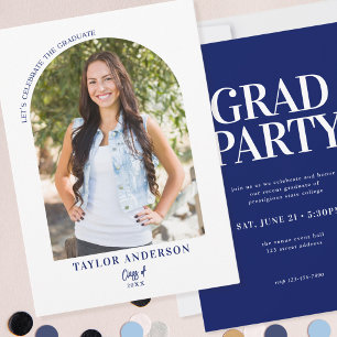 Modern Arch Photo Elegant Blue Graduation Party Invitation