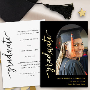 Modern Arch Photo Elegant Gold Script Graduation 