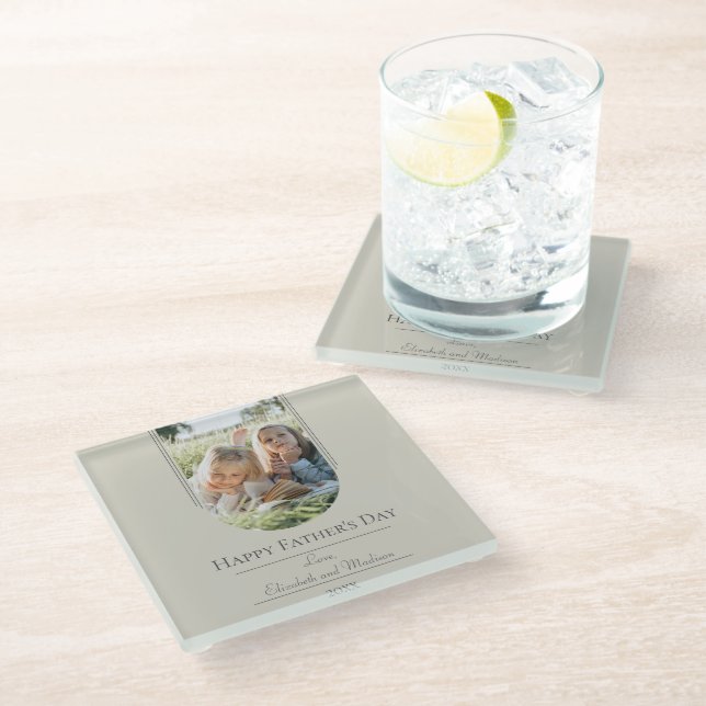Modern Arch Photo Father's Day | Beige Glass Coaster (Angled)